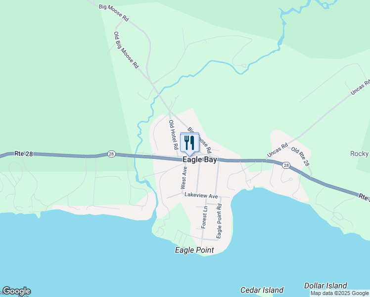 map of restaurants, bars, coffee shops, grocery stores, and more near 5511 New York 28 in Eagle Bay