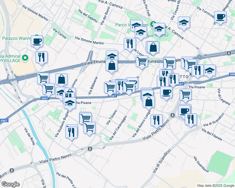 map of restaurants, bars, coffee shops, grocery stores, and more near 40e Via Baccio da Montelupo in Firenze