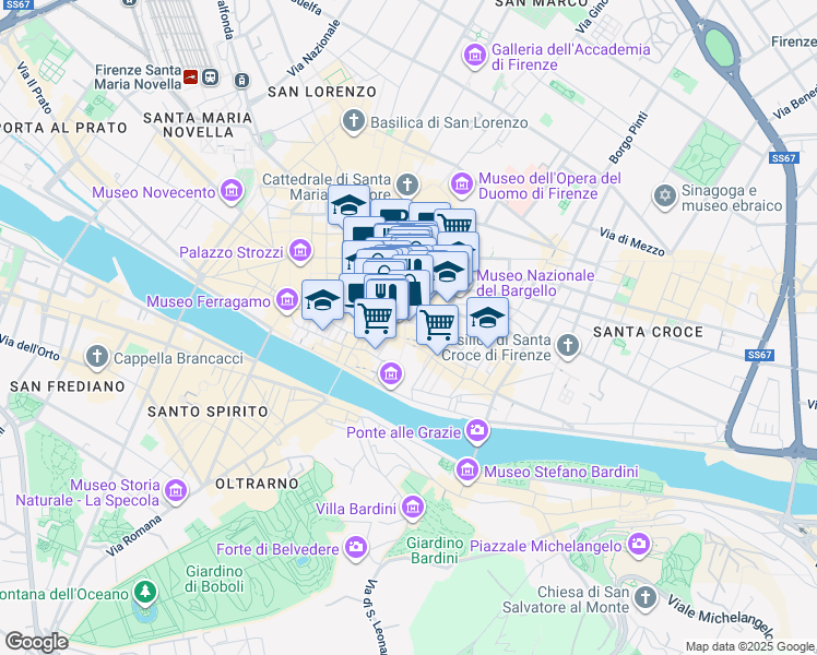 map of restaurants, bars, coffee shops, grocery stores, and more near in Florence
