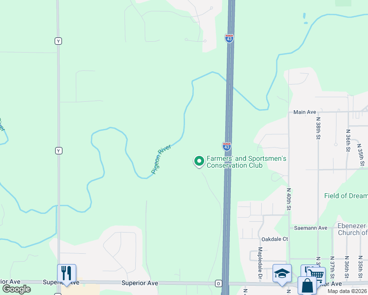 map of restaurants, bars, coffee shops, grocery stores, and more near 2102 North 44th Street in Sheboygan