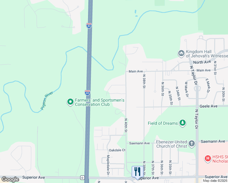 map of restaurants, bars, coffee shops, grocery stores, and more near 4113 Spring Court in Sheboygan