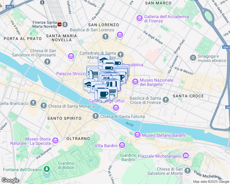 map of restaurants, bars, coffee shops, grocery stores, and more near 11 Piazza della Signoria in Firenze