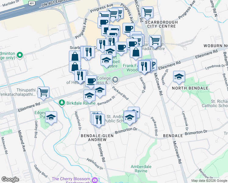 map of restaurants, bars, coffee shops, grocery stores, and more near in Toronto