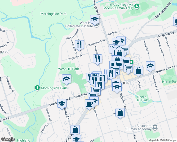 map of restaurants, bars, coffee shops, grocery stores, and more near in Toronto
