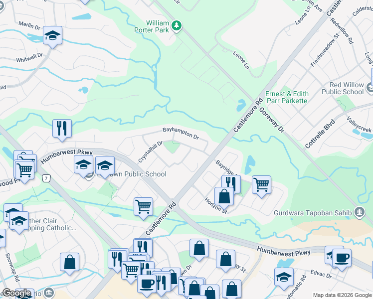 map of restaurants, bars, coffee shops, grocery stores, and more near in Brampton