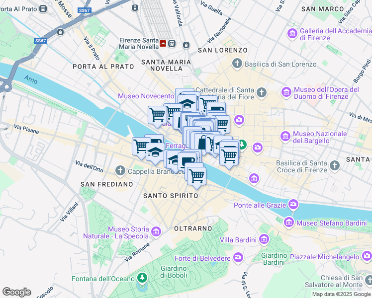 map of restaurants, bars, coffee shops, grocery stores, and more near 1 Via dè Tornabuoni in Firenze
