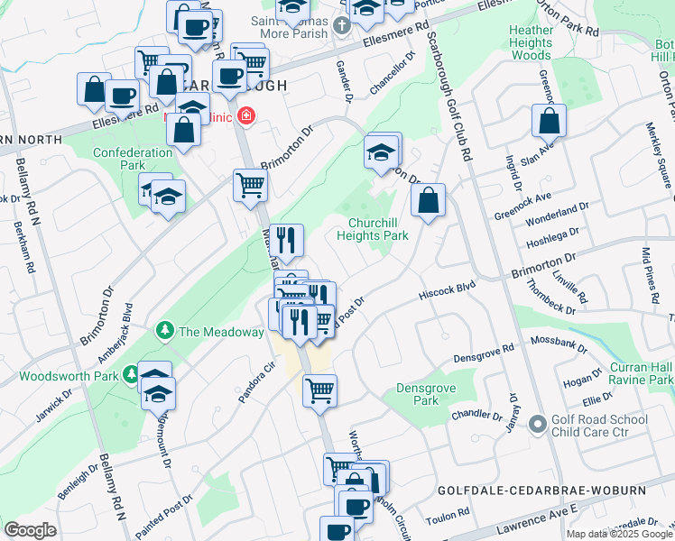 map of restaurants, bars, coffee shops, grocery stores, and more near 4 Stonehenge Crescent in Toronto