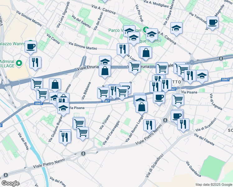 map of restaurants, bars, coffee shops, grocery stores, and more near 40E Via Baccio da Montelupo in Firenze