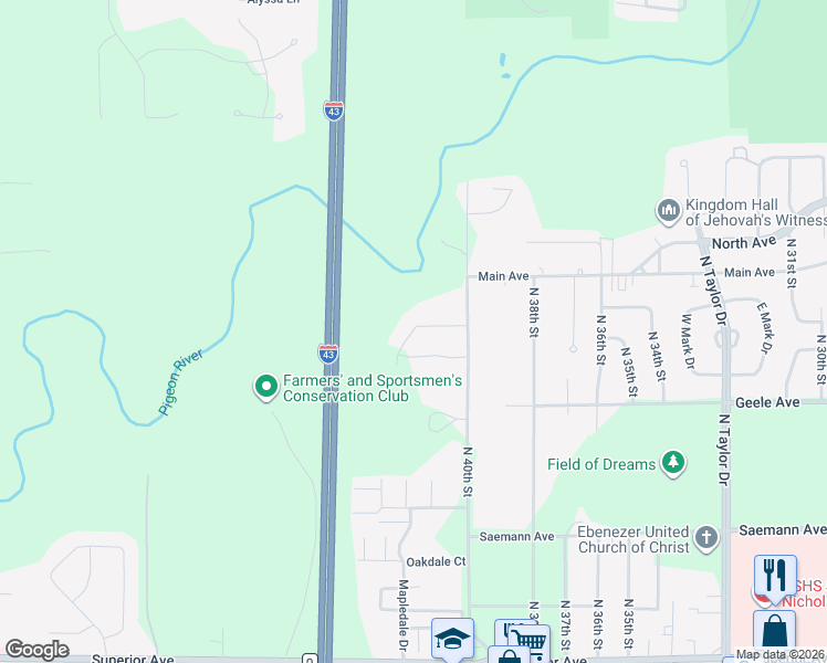 map of restaurants, bars, coffee shops, grocery stores, and more near 4113 Spring Court in Sheboygan