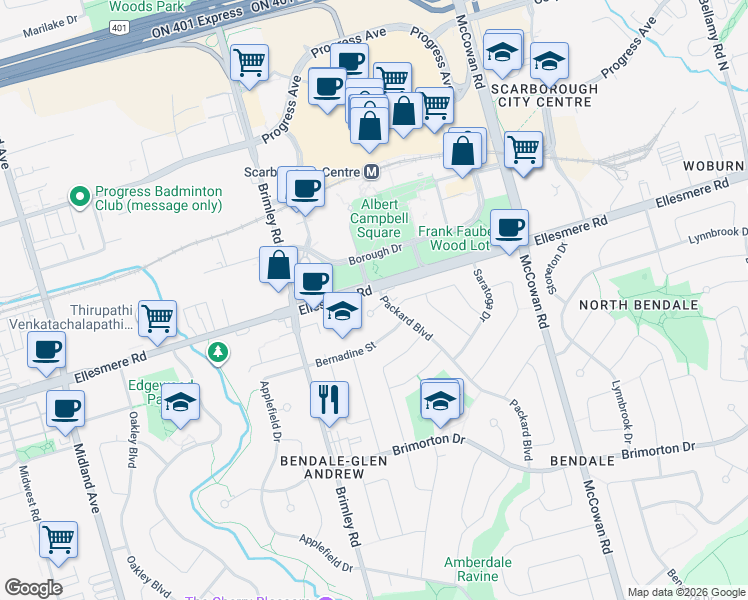 map of restaurants, bars, coffee shops, grocery stores, and more near 16 Gable Place in Toronto