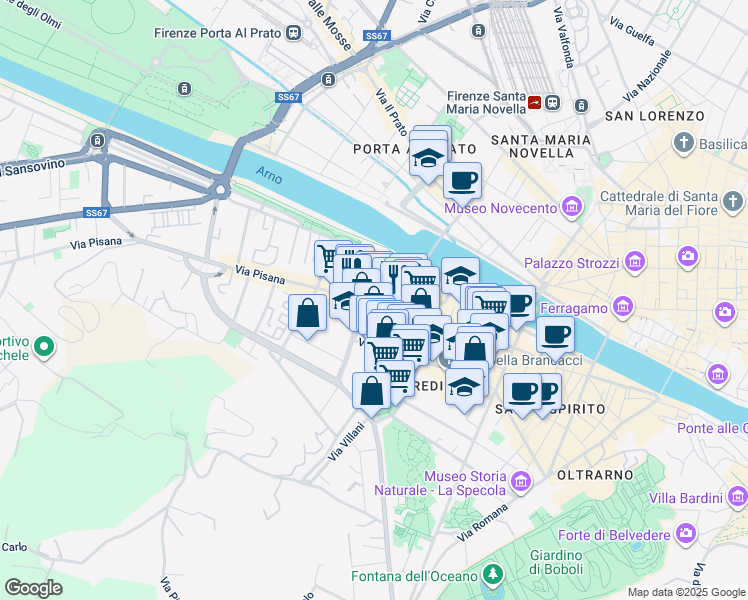 map of restaurants, bars, coffee shops, grocery stores, and more near 2 Punto Nerli in Firenze