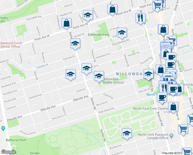 map of restaurants, bars, coffee shops, grocery stores, and more near 167 Churchill Avenue in Toronto