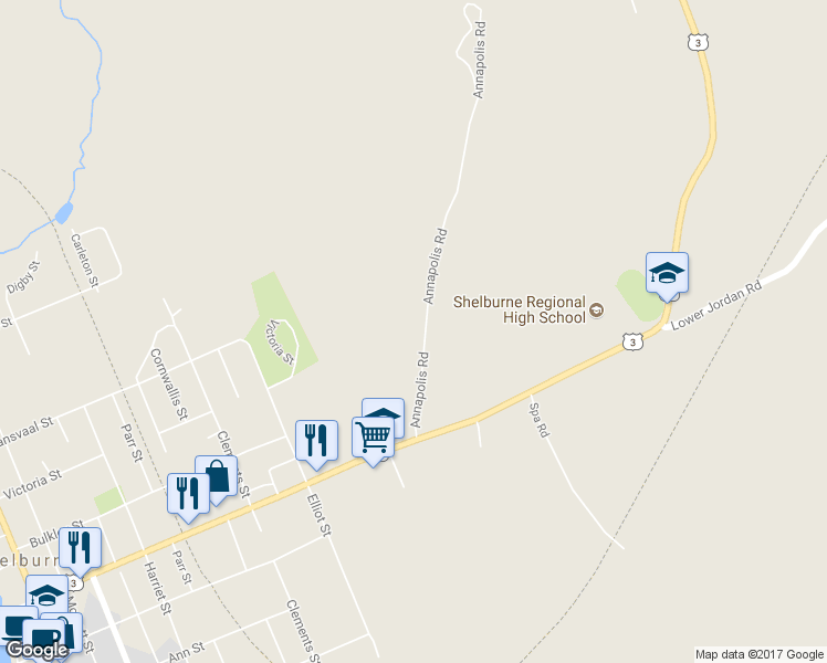 map of restaurants, bars, coffee shops, grocery stores, and more near 67 Annapolis Road in Shelburne