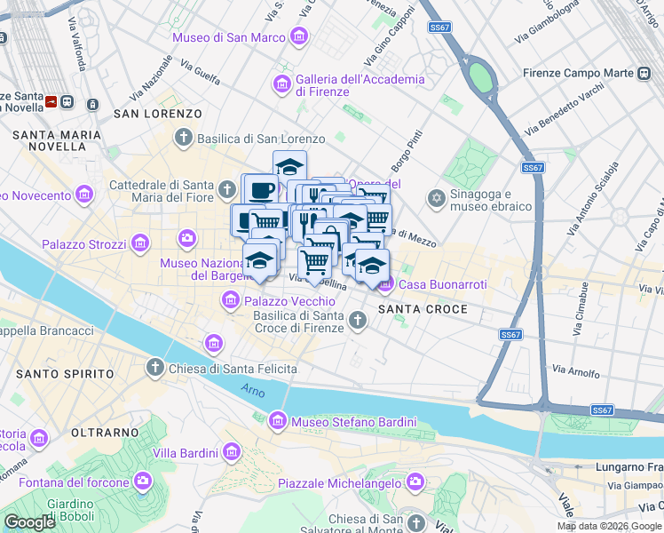 map of restaurants, bars, coffee shops, grocery stores, and more near 10 Borgo degli Albizi in Firenze