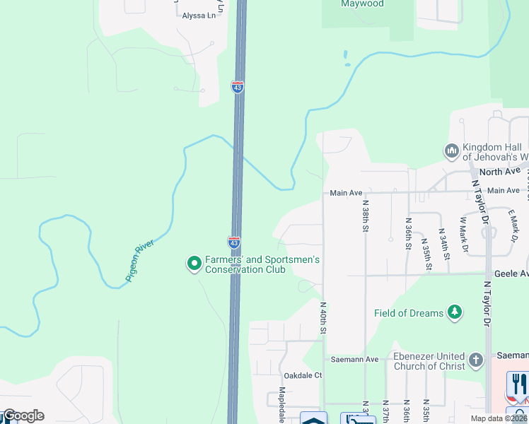 map of restaurants, bars, coffee shops, grocery stores, and more near 4102 Spring Court in Sheboygan