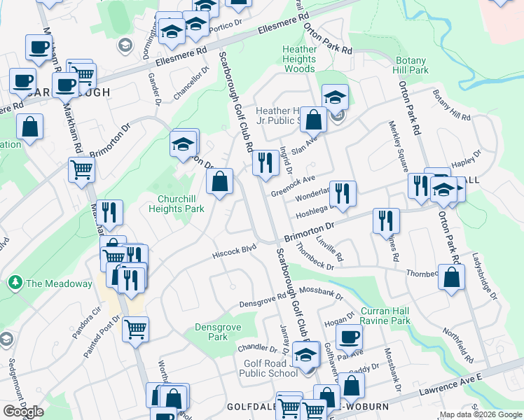 map of restaurants, bars, coffee shops, grocery stores, and more near in Toronto