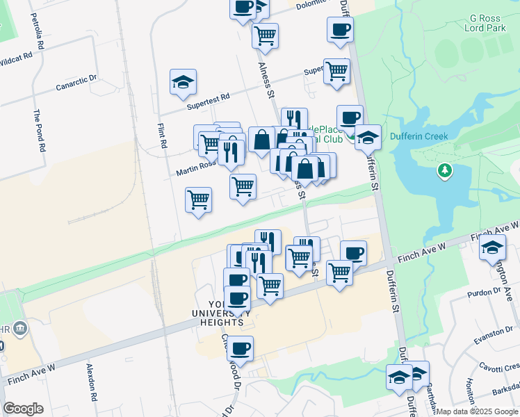 map of restaurants, bars, coffee shops, grocery stores, and more near in Toronto