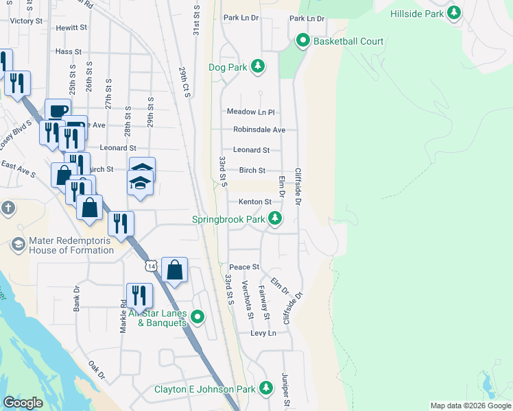 map of restaurants, bars, coffee shops, grocery stores, and more near 3512 Kenton Street in La Crosse