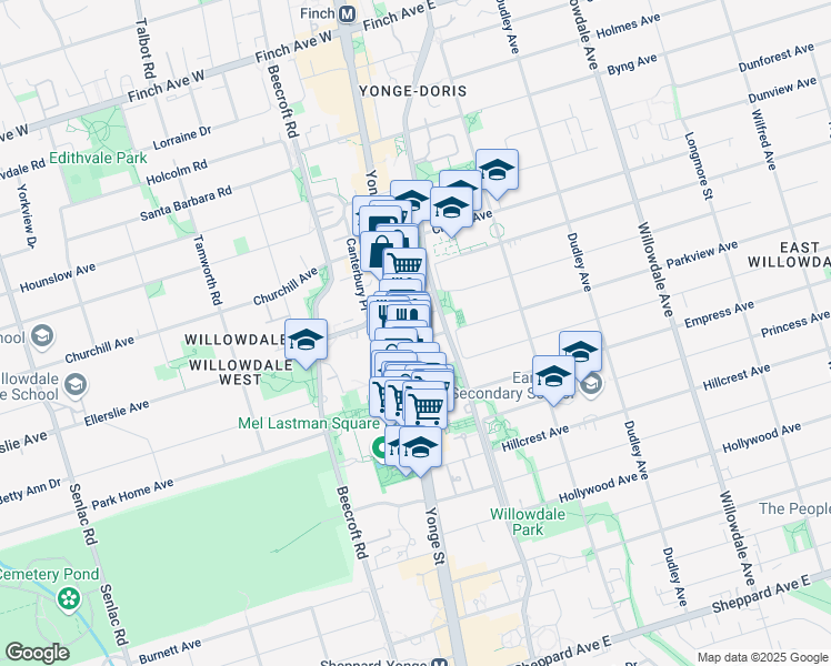 map of restaurants, bars, coffee shops, grocery stores, and more near in Toronto