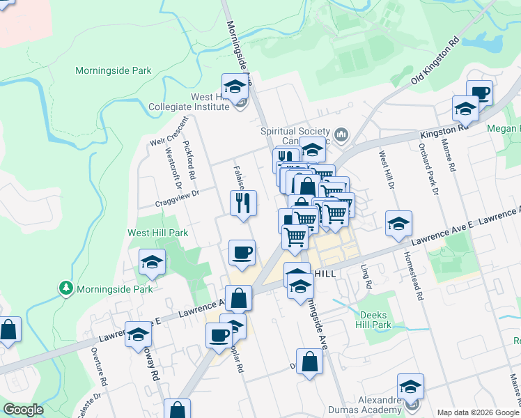 map of restaurants, bars, coffee shops, grocery stores, and more near 109 Rodda Boulevard in Toronto