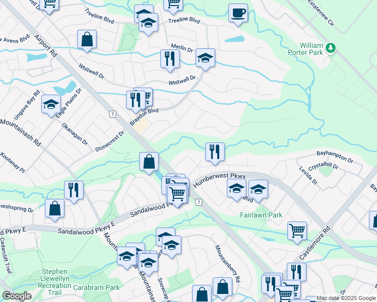 map of restaurants, bars, coffee shops, grocery stores, and more near 75 Hollowgrove Boulevard in Brampton