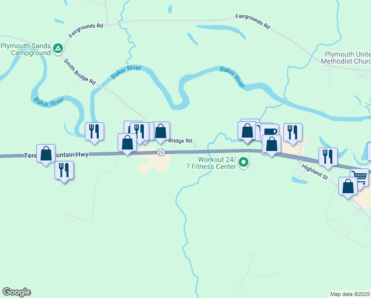 map of restaurants, bars, coffee shops, grocery stores, and more near 568 Tenney Mountain Highway in Plymouth