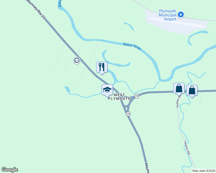map of restaurants, bars, coffee shops, grocery stores, and more near 31 New Hampshire 25 in Plymouth