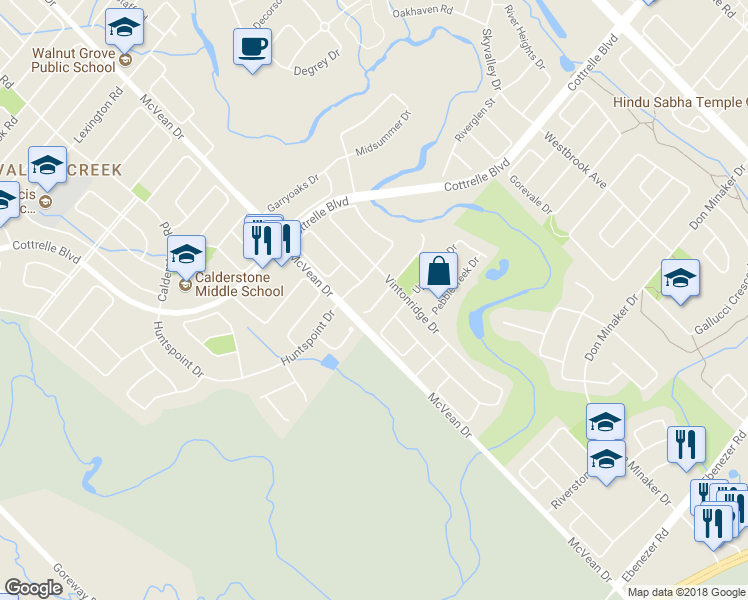 map of restaurants, bars, coffee shops, grocery stores, and more near 10 Daylilly Terrace in Brampton