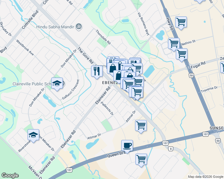 map of restaurants, bars, coffee shops, grocery stores, and more near 60 Sea Drifter Crescent in Brampton