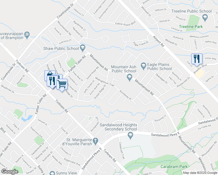 map of restaurants, bars, coffee shops, grocery stores, and more near 06 Arctic Willow Road in Brampton