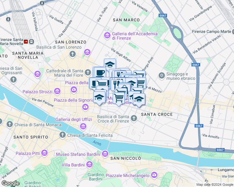 map of restaurants, bars, coffee shops, grocery stores, and more near 10 Borgo degli Albizi in Firenze