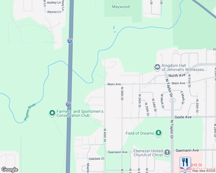 map of restaurants, bars, coffee shops, grocery stores, and more near 3919 Main Avenue in Sheboygan