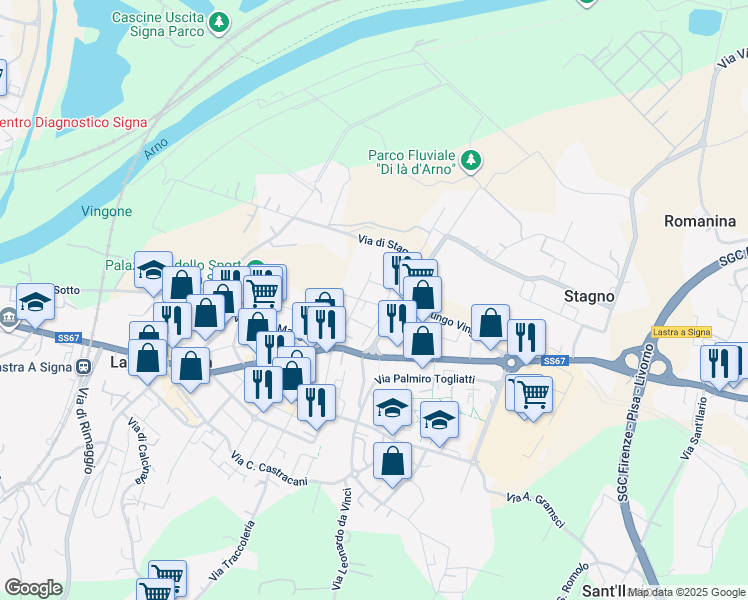 map of restaurants, bars, coffee shops, grocery stores, and more near 6 Via Landucci in Lastra a Signa