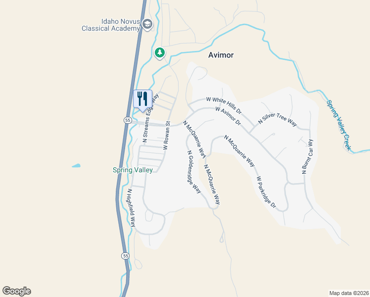 map of restaurants, bars, coffee shops, grocery stores, and more near 18405 North Goldenridge Way in Boise