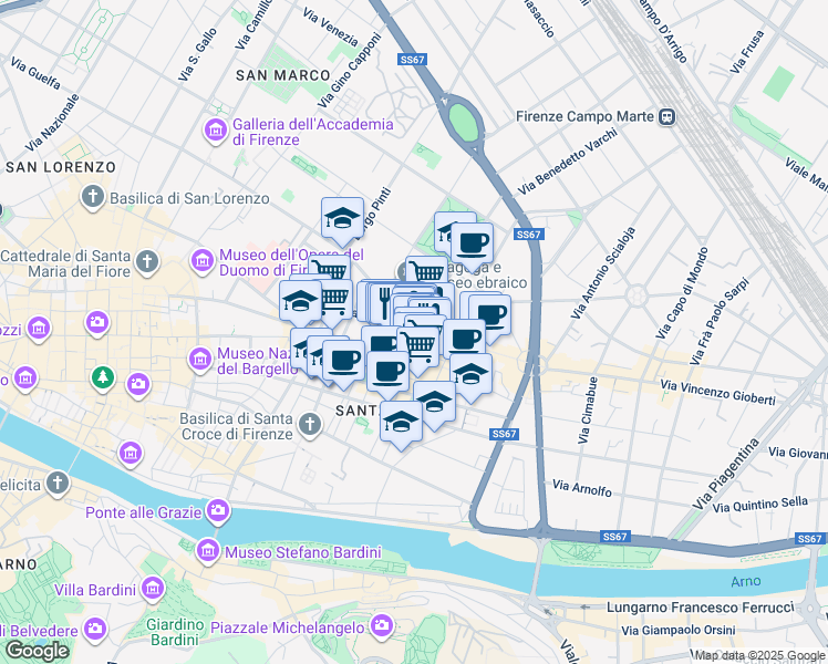 map of restaurants, bars, coffee shops, grocery stores, and more near 1 Piazza Sant'Ambrogio in Firenze