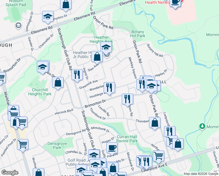 map of restaurants, bars, coffee shops, grocery stores, and more near 11 Dalehurst Avenue in Toronto