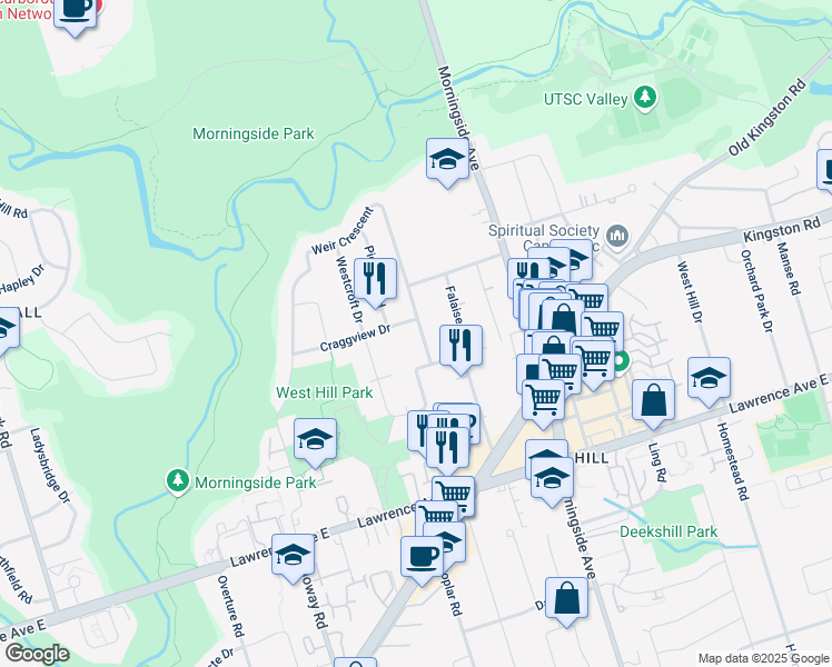 map of restaurants, bars, coffee shops, grocery stores, and more near 14 Weir Crescent in Toronto