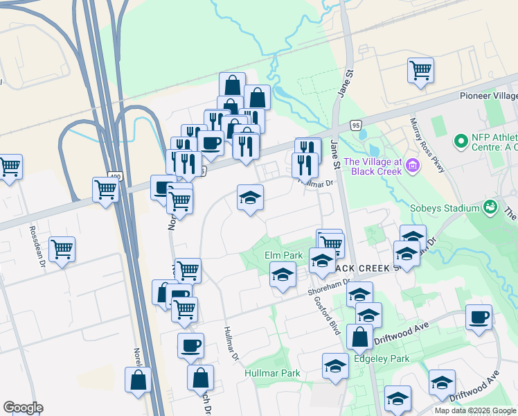 map of restaurants, bars, coffee shops, grocery stores, and more near in Toronto