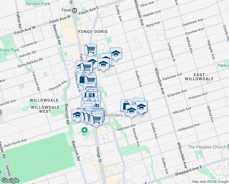 map of restaurants, bars, coffee shops, grocery stores, and more near in Toronto