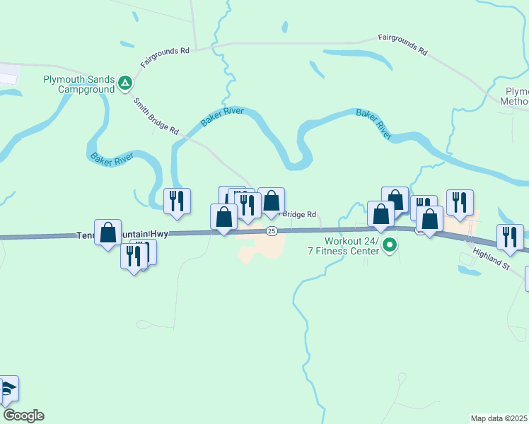 map of restaurants, bars, coffee shops, grocery stores, and more near 99 Smith Bridge Road in Plymouth
