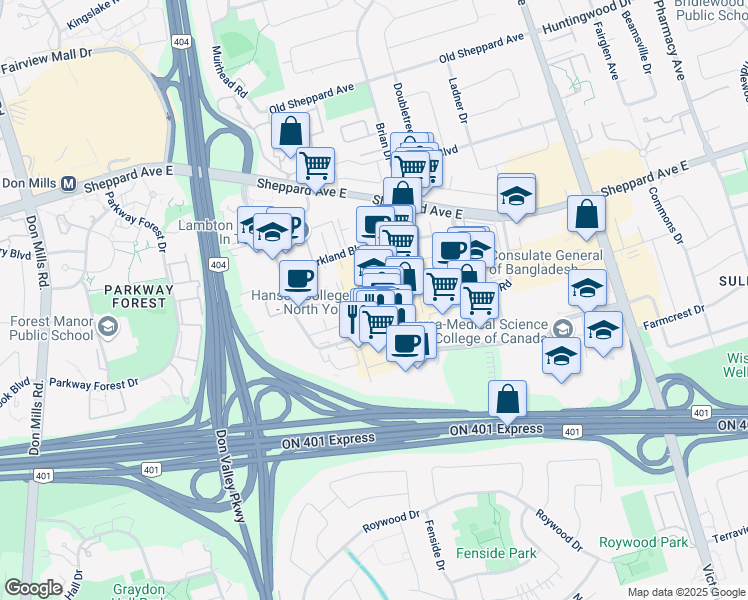 map of restaurants, bars, coffee shops, grocery stores, and more near in Toronto