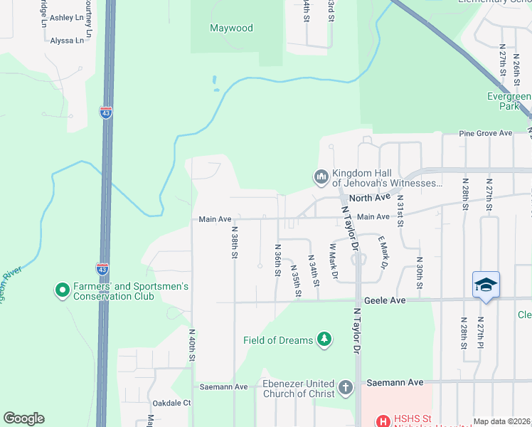 map of restaurants, bars, coffee shops, grocery stores, and more near 2518 North 36th Street in Sheboygan