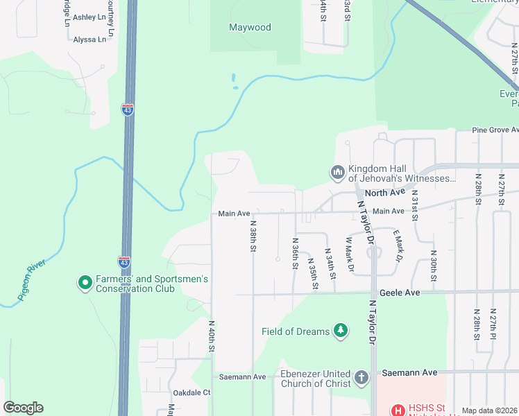 map of restaurants, bars, coffee shops, grocery stores, and more near 2514 North 36th Place in Sheboygan