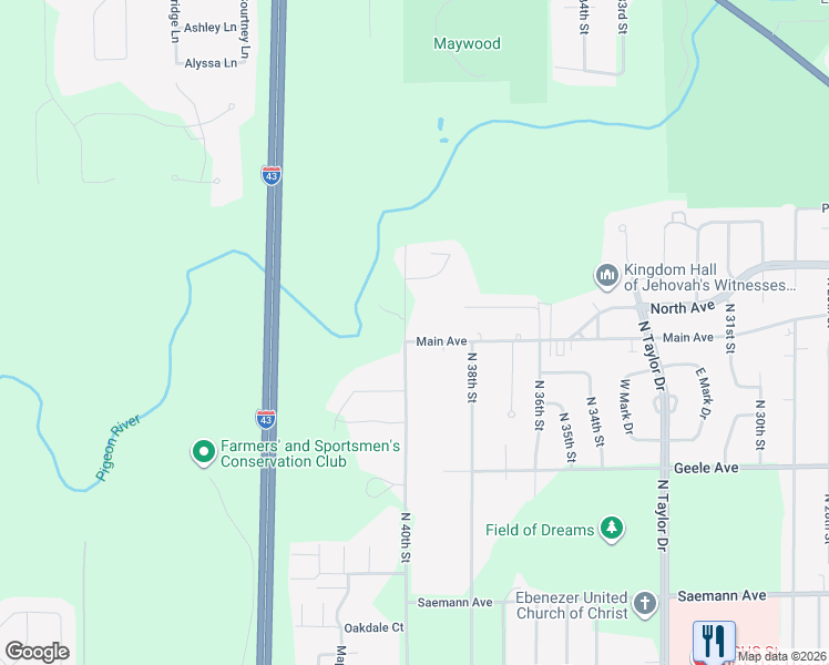 map of restaurants, bars, coffee shops, grocery stores, and more near 3919 Main Avenue in Sheboygan