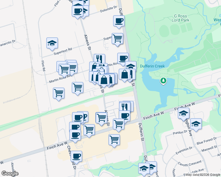 map of restaurants, bars, coffee shops, grocery stores, and more near in Toronto