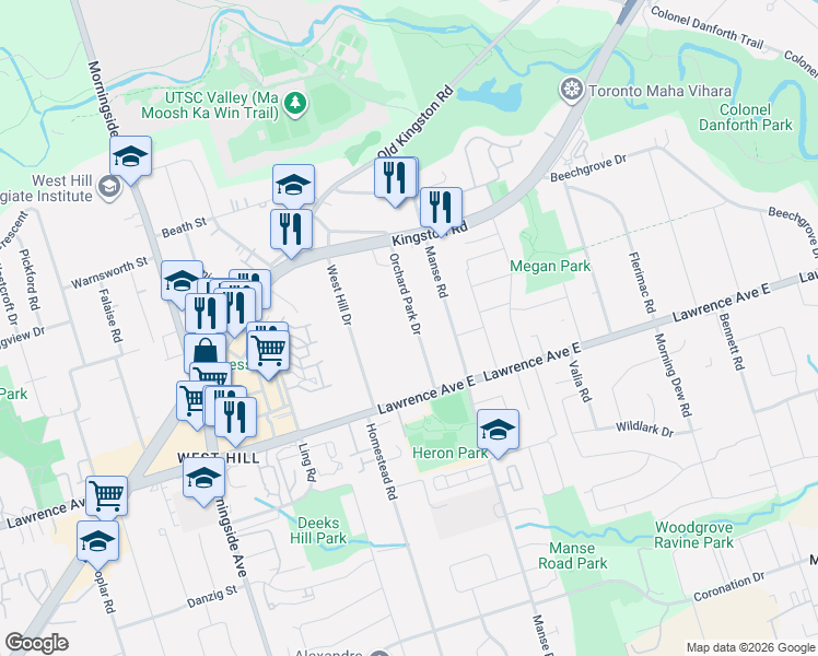 map of restaurants, bars, coffee shops, grocery stores, and more near in Toronto