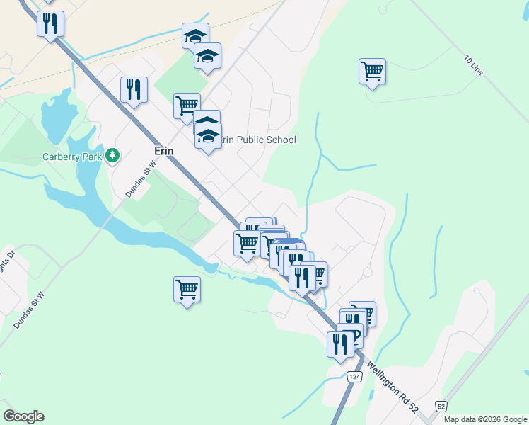 map of restaurants, bars, coffee shops, grocery stores, and more near 150 Daniel Street in St. Jacobs