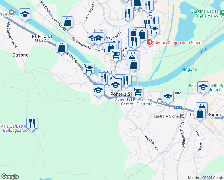 map of restaurants, bars, coffee shops, grocery stores, and more near Piazza Guido Andrei in Lastra a Signa