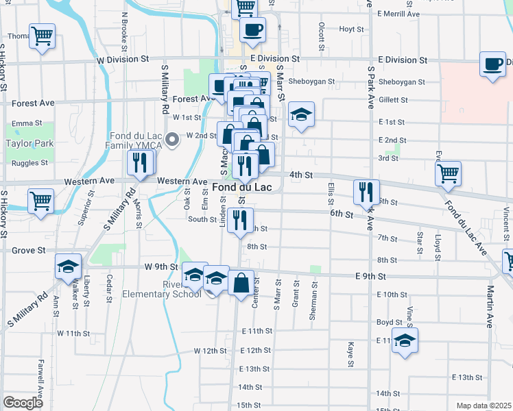 map of restaurants, bars, coffee shops, grocery stores, and more near 23 6th Street in Fond du Lac
