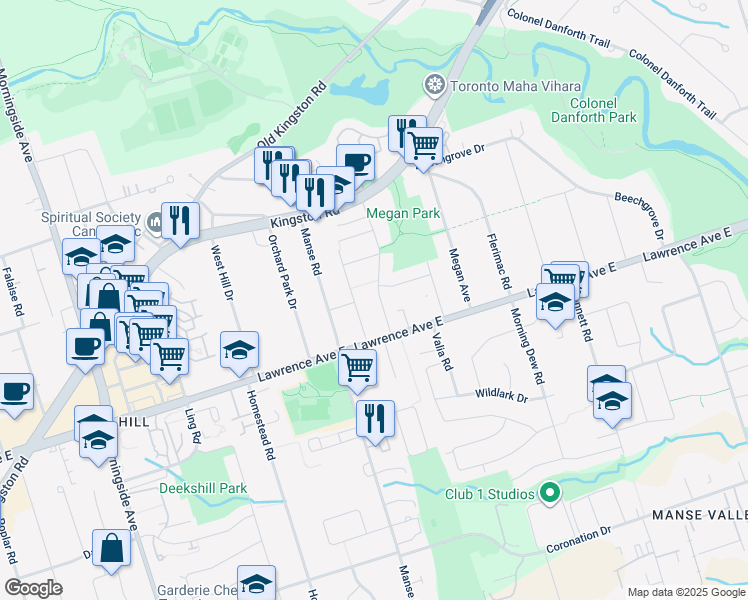 map of restaurants, bars, coffee shops, grocery stores, and more near 38 Asterfield Drive in Toronto